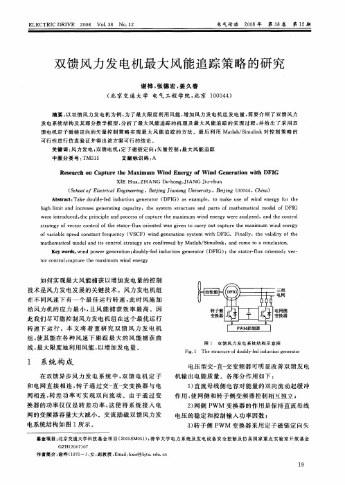 双馈风力发电机最大风能追踪策略的研究