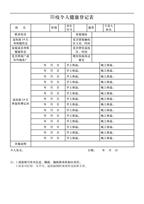 14天健康登记表