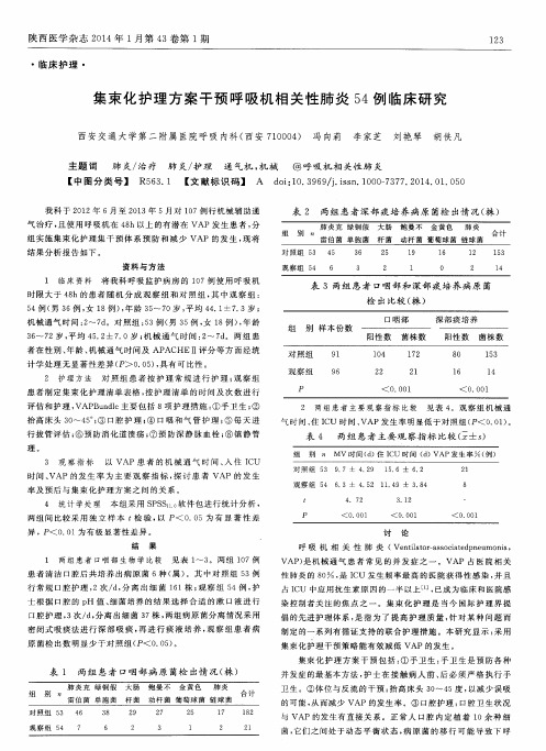 集束化护理方案干预呼吸机相关性肺炎54例临床研究