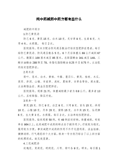 纯中药减肥中药方都有些什么