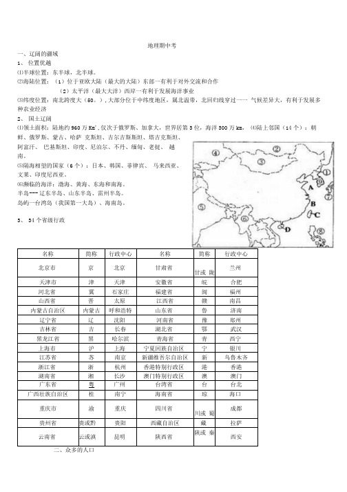 八年级上册地理期中考知识大全(全套).docx