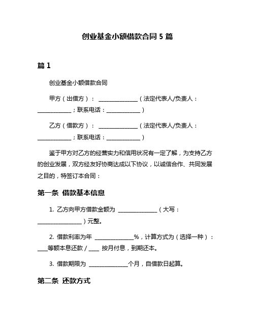 创业基金小额借款合同5篇