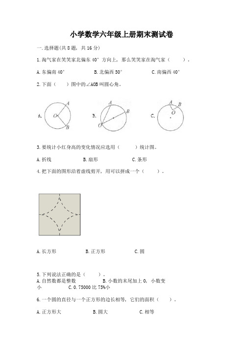 小学数学六年级上册期末测试卷带答案(典型题)