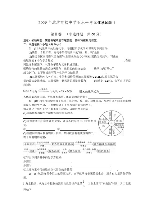 2009年潍坊市初中学业水平考试化学试题Ⅱ