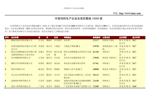 中国饲料生产企业名录完整版2017