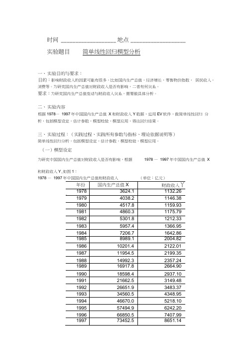 EViews计量经济学实验报告-简单线性回归模型分析