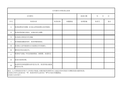 叉车属具日常检查记录表