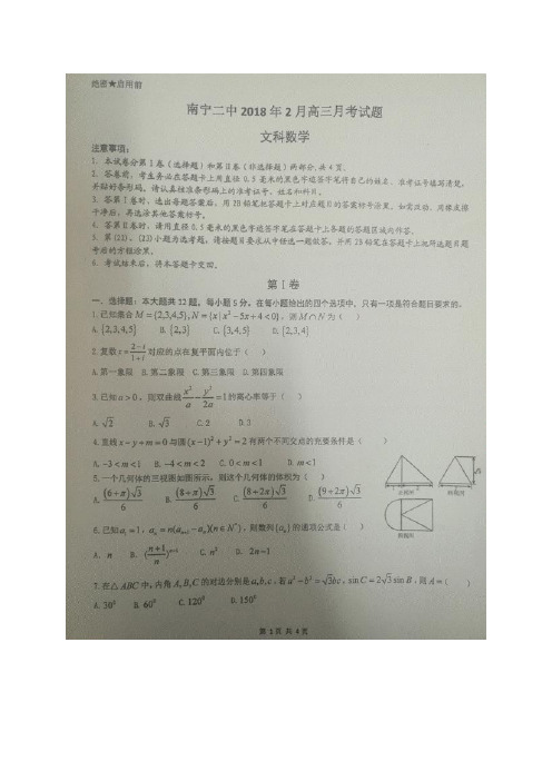 广西南宁市第二中学高三2月月考试题(图片)——数学文(