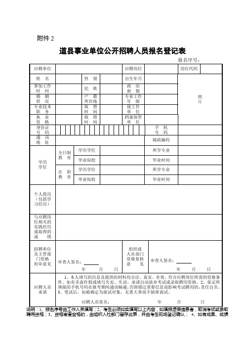 事业单位公开招聘人员报名登记表