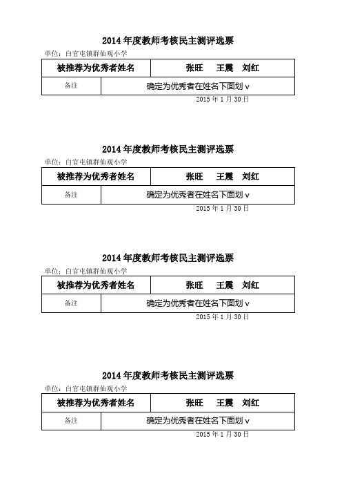 2014年度教师考核民主测评选票