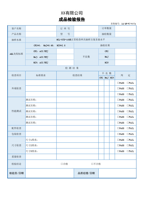 成品检验报告模板