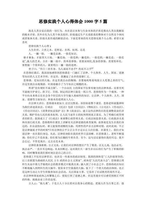 思修实践个人心得体会1000字5篇