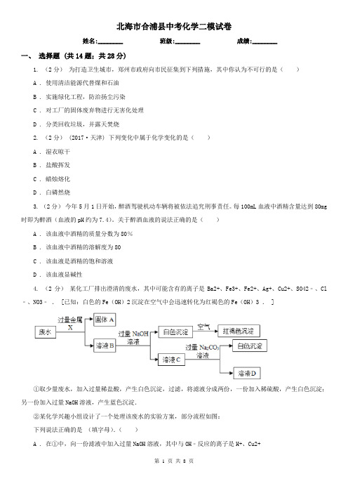 北海市合浦县中考化学二模试卷  