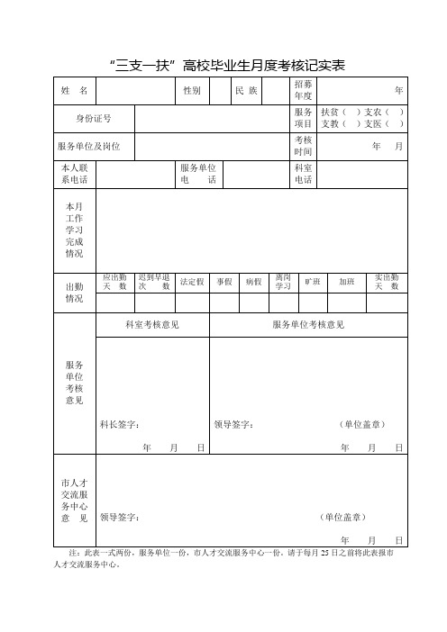 9.三支一扶高校毕业生月度考核记实表