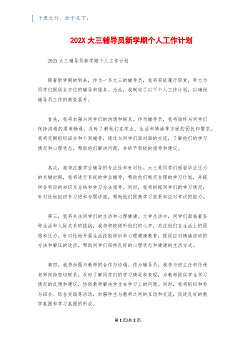 202X大三辅导员新学期个人工作计划