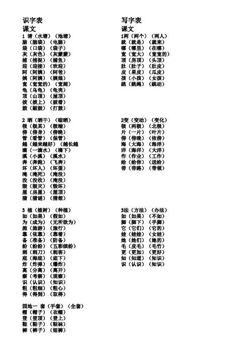 人教版新编二年级语文上册全册生字组词