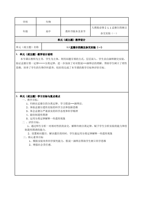 《孟德尔的豌豆杂交实验》教学设计-优秀教案