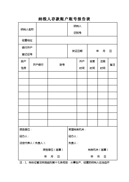 纳税人存款账户账号报告表