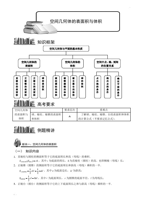 高中数学空间几何体的表面积与体积知识总结+练习