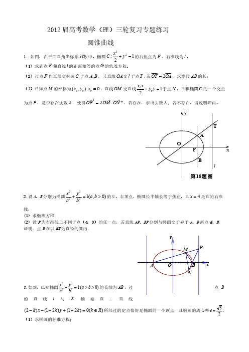 2012届高考数学(理)三轮复习专题练习圆锥曲线