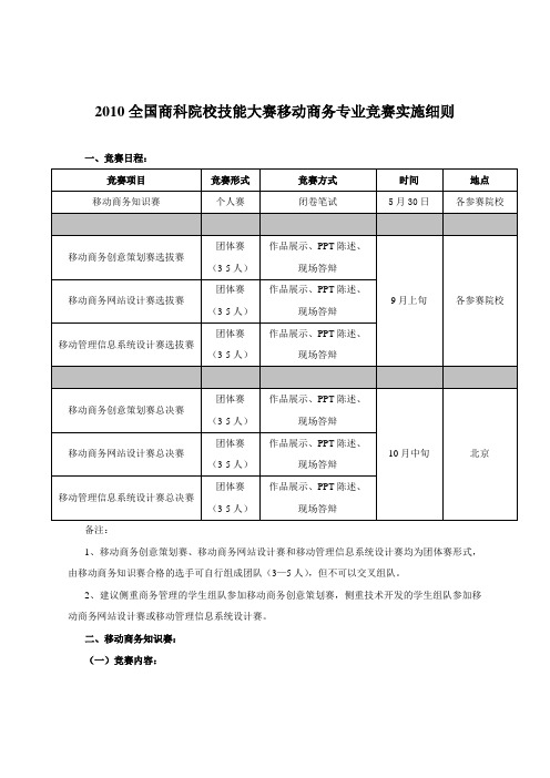 2010全国商科院校技能大赛移动商务专业竞赛实施细则