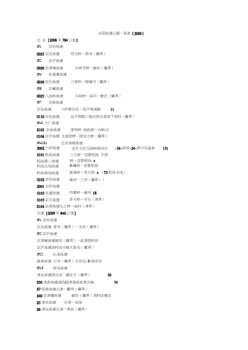全国高速公路一览