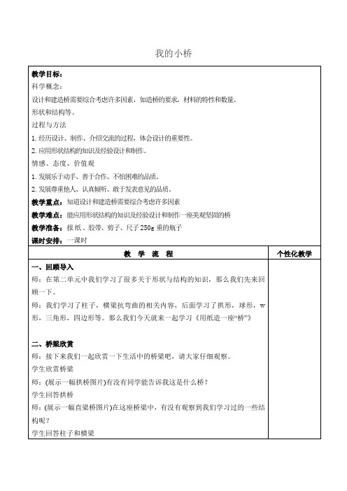 五年级下册科学教案-15 设计与制作：我的小桥｜粤教版 