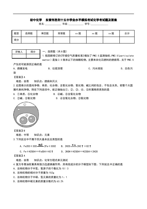 初中化学-东营市胜利十五中学业水平模拟考试化学考试题及答案.doc