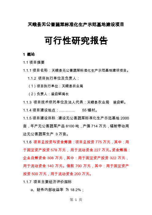 天峨县无公害蔬菜标准化生产示范基地建设项目可行研究报告word精品文档67页