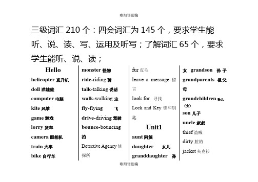 剑桥国际少儿英语KB3单词、句型汇总之欧阳语创编