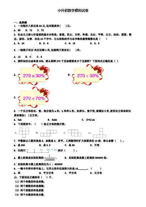 〖精选4套试卷〗四川省泸州市2020年小升初达标测试模拟试题