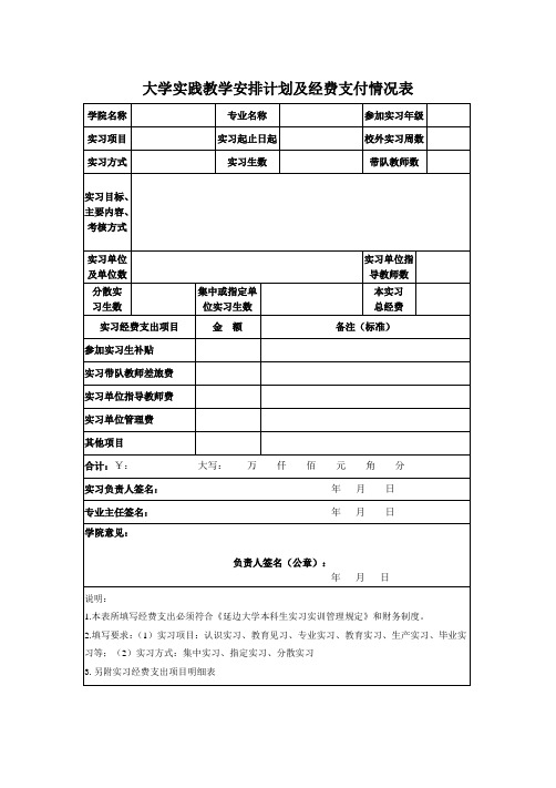 大学实践教学安排计划及经费支付情况表