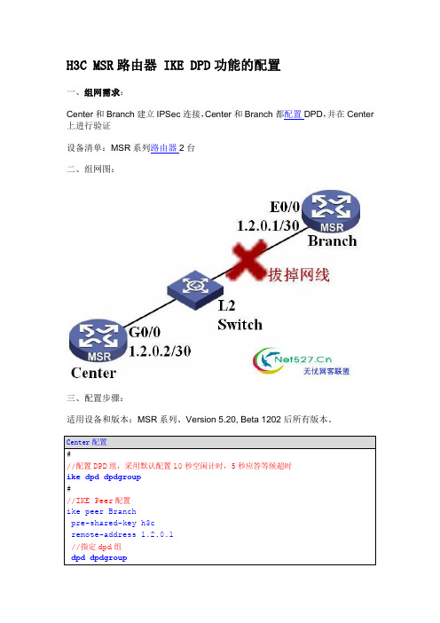 H3C MSR路由器 IKE DPD功能的配置