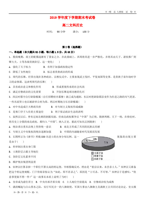 (人教版)最新2020学年高二历史下学期期末考试试题新人教版