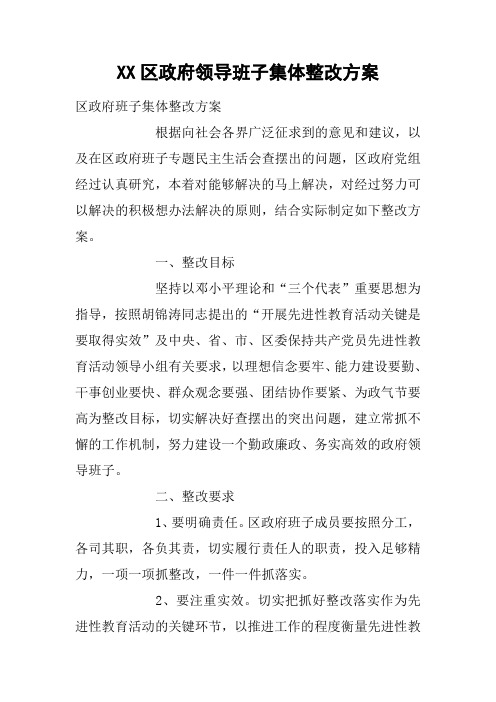 XX区政府领导班子集体整改方案