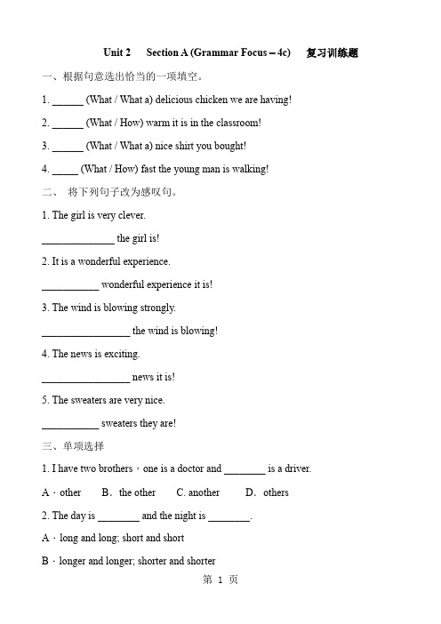 人教新目标英语九年级全册 Unit 2Section A (Grammar Focus-4c)   复习训练题及答案