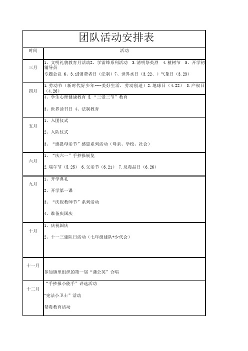 团队活动安排表