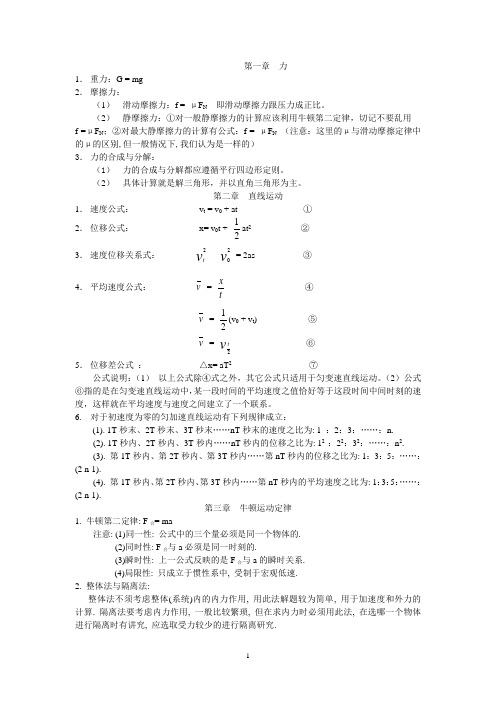 高一物理所有公式总结(学霸笔记)