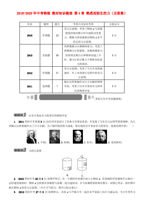 2019-2020年中考物理 教材知识梳理 第4章 熟悉而陌生的力(无答案)