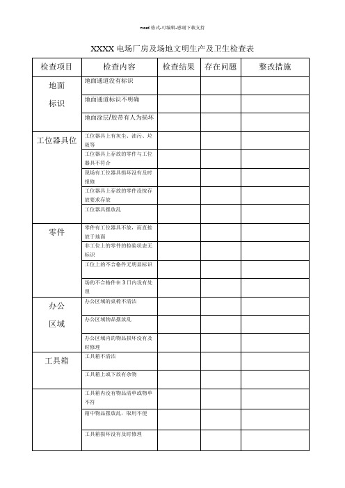 厂房及场地文明生产及卫生检查表