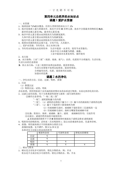 人教版九年级化学上册第四单元自然界的水知识点.doc