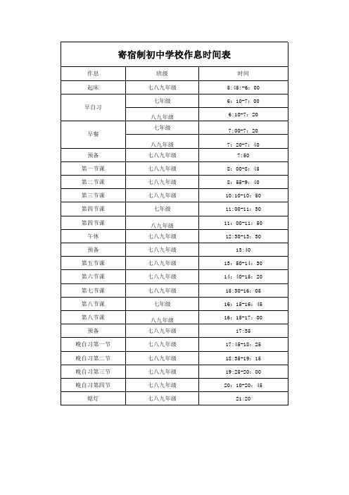 寄宿制初中学校作息时间表