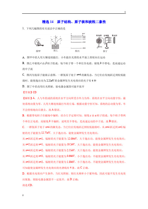 2020年高考物理108所名校押题精选14 原子结构、原子核和波粒二象性(解析版)