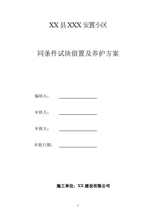 建设工程同条件试块留置及养护方案全文