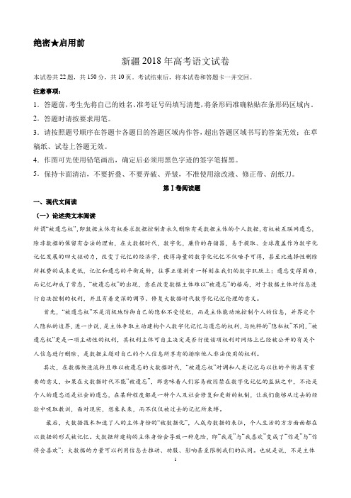 【精品】新疆近两年(2018,2019)高考语文试卷以及答案(word解析版)