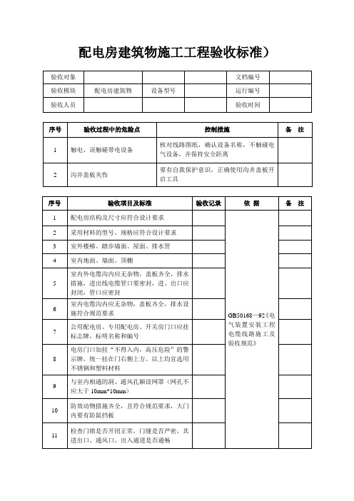 配电房建筑物施工工程验收标准