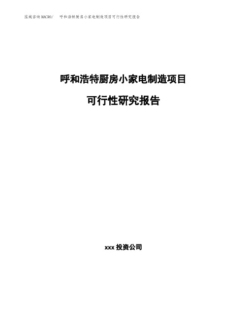 呼和浩特厨房小家电制造项目可行性研究报告