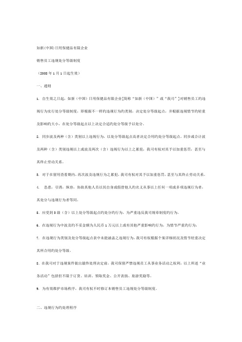 公司销售员工违规处分等级制度