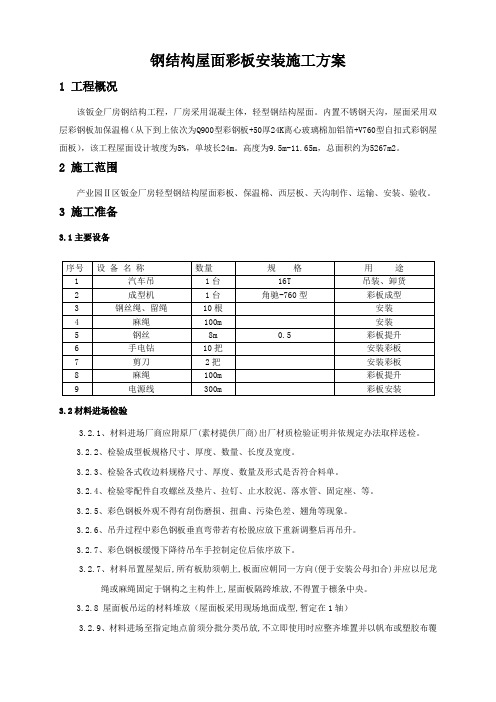 钢结构屋面板安装施工组织设计方案