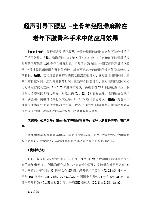 超声引导下腰丛-坐骨神经阻滞麻醉在老年下肢骨科手术中的应用效果